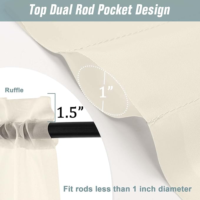 Cream Sheer Curtains 84 Inches Long 2 Panels, Elegant Airy Transparent Light - Image 3
