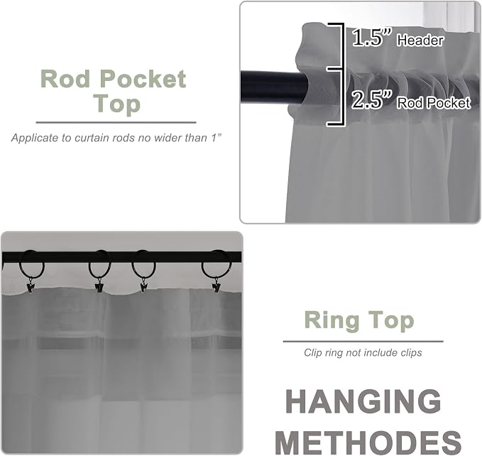 Extra Long Grey Sheer Curtains 96 Inches Long 2 Panels Set, Soft Lightweight - Image 4