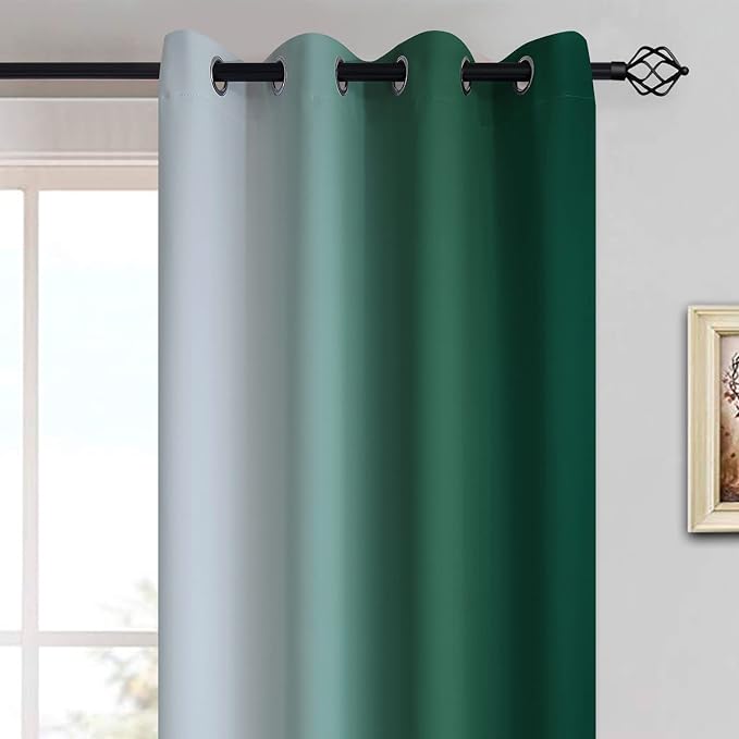 Yakamok Dark Green Ombre Curtains 84 Inches Long, Light Blocking Gradient Color - Image 3