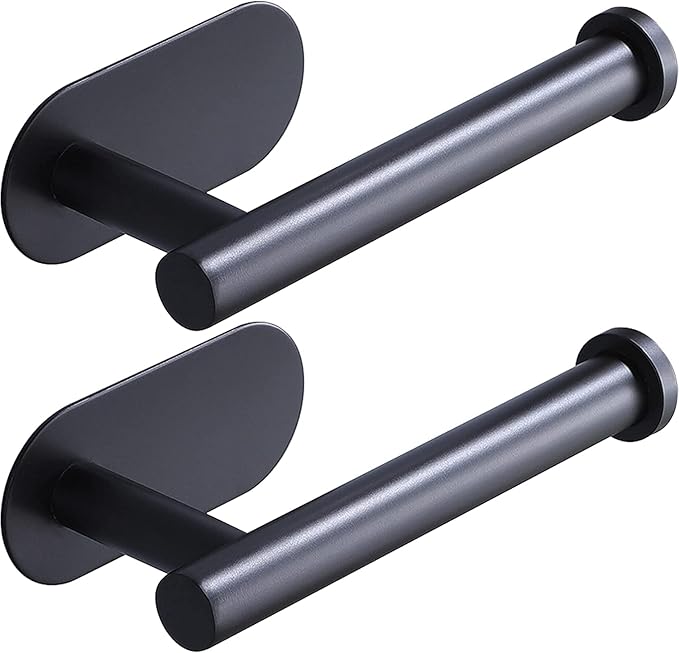 Toilet Paper Holder,Matt Black, Wall Mount,Upgraded Adhesive Toilet Paper Roll Holder,no Drilling,Bathroom/Rv/Washroom, SUS 304 Stainless Steel, Rustproof (Black, 2 Pieces)