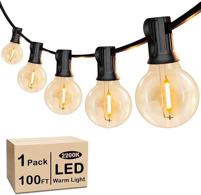 VerRon 100FT LED G40 Globe String Lights, Waterproof Shatterproof Outdoor Patio Lights with 50+2 Dimmable Edison Bulbs, Backyard Hanging Light, Warm White for Bistro Party Wedding Deck Garden