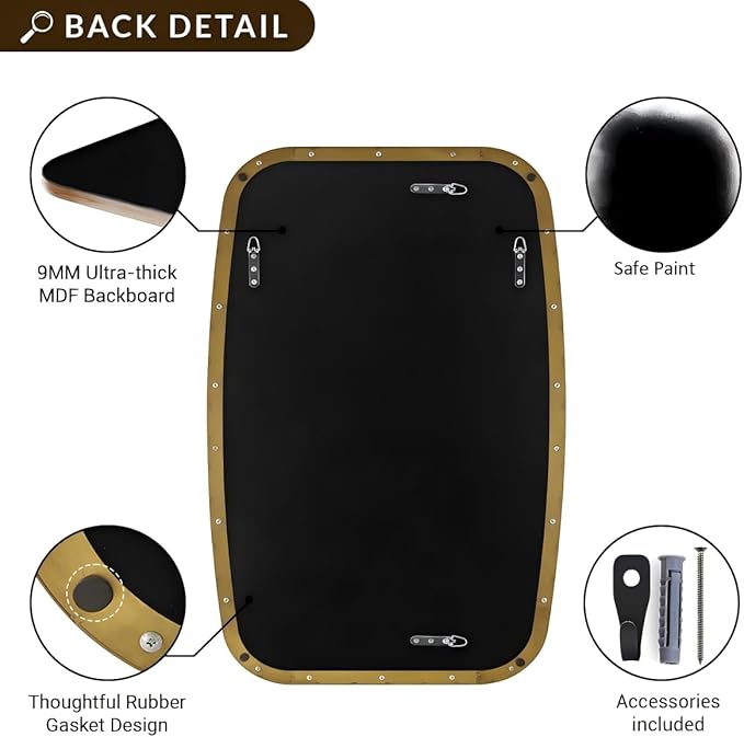 ANDY STAR Gold Oblong Mirror, 32x40 Inch Gold Oval Mirror for Bathroom with Stainless Steel Metal Frame, Wall Mouned for Bathroom, Living Room, Entryway