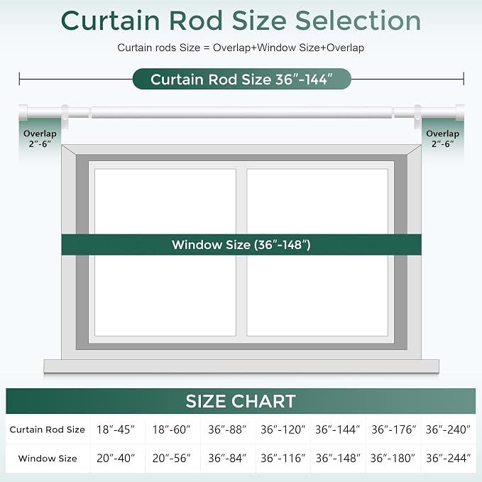 VOIIY White Curtain Rods for Windows 72 to 144 Inch, Size:36-144 Inch - Image 5