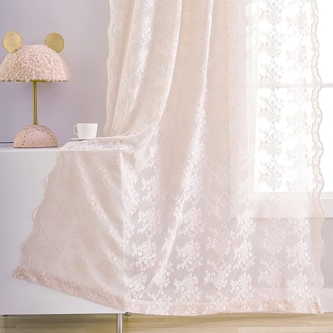 YJ YANJUN Vintage Lace Curtains 63 Inch Length 2 Panels Set Cute Floral Designs - Image 6