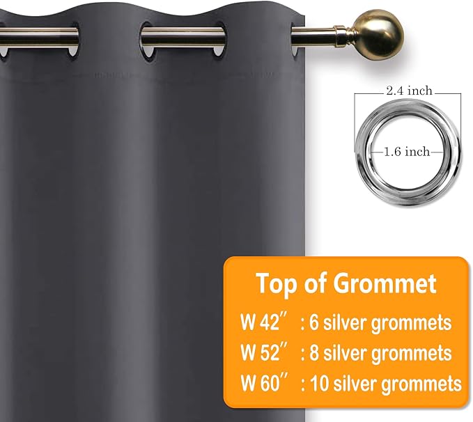 Blackout Curtains for Bedroom, Dark Grey, 42 x 54 Inch, 2 Panels | Thermal - Image 5