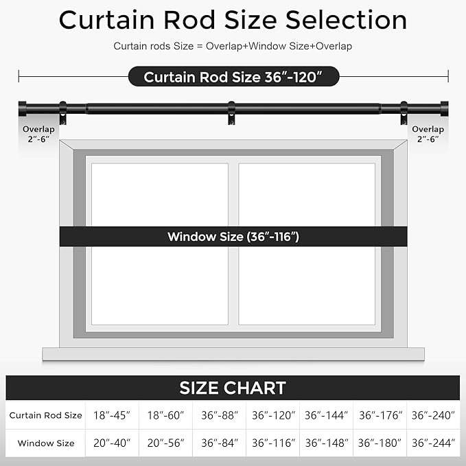 VOIIY 2 Pack Black Curtain Rods - Image 5