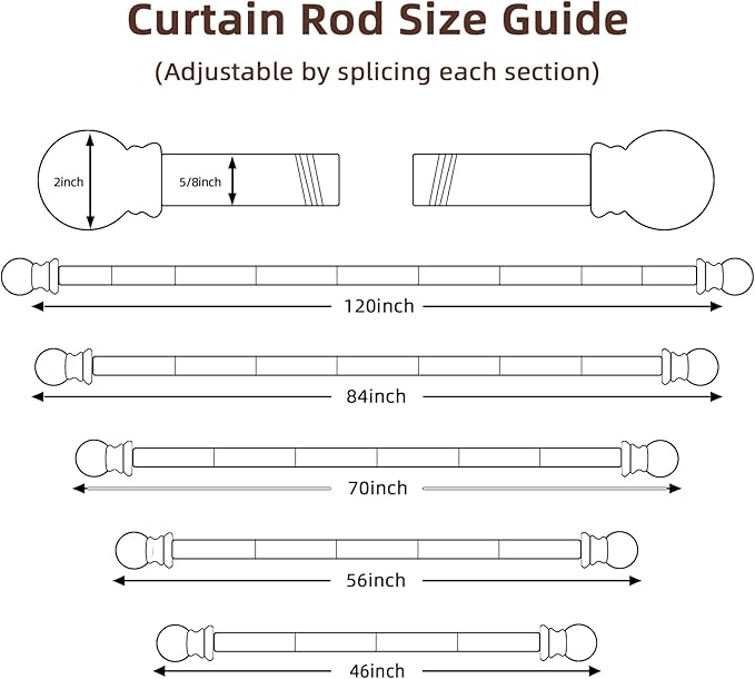 SMODBRODRE Curtain Rods for window 32 to 62, 2 Pack Black 5/8 inch Splicing - Image 3