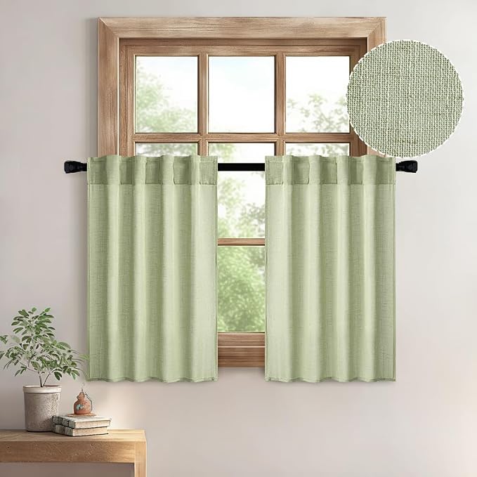 MIULEE Sage Green Kitchen Curtain 24 Inches Length 2 Panels Farmhouse | Soft by MIULEE
