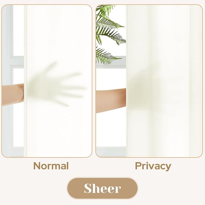 HOMEIDEAS Non-See-Through Ivory Privacy Sheer Curtains, 52 X 63 Inches Long 2 - Image 3