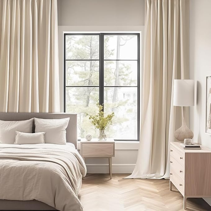 MIULEE Cream Beige Back Tab Blackout Curtains 66x84 Inch Length 2 Panel Set | - Image 2