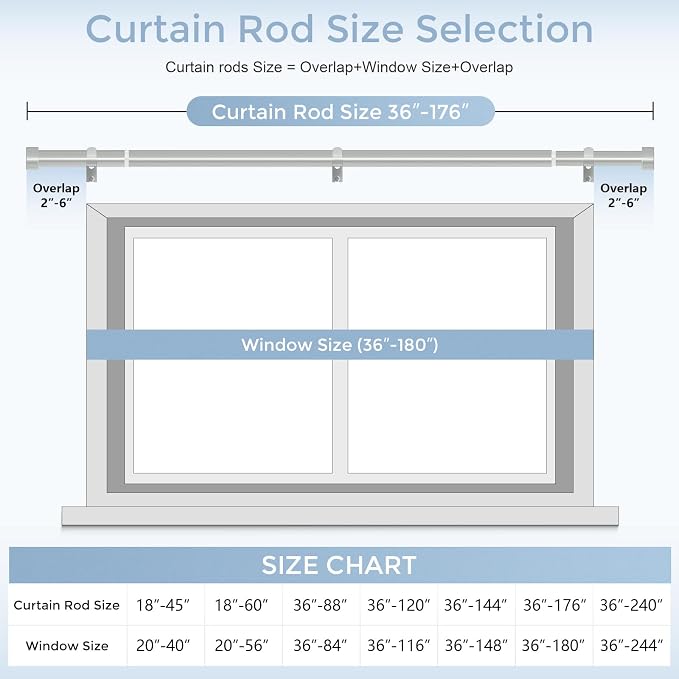 Silver Curtain Rods for Windows 36 to 176 Inch, Size:36-176 Inch - Image 5