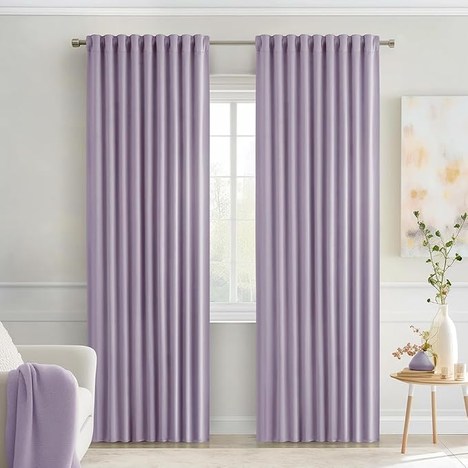 MIULEE Lilac Back Tab Blackout Curtains 52x90 Inch Long 2 Panels Set | Rod by MIULEE