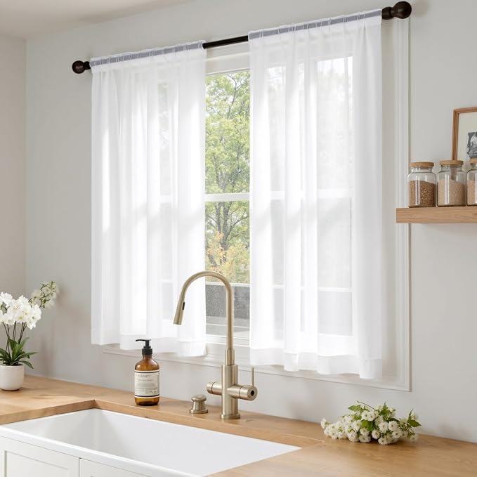 MIULEE White Short Sheer Curtains 45 Inches Long 4 Panels 42 x 45 Inches | - Image 2