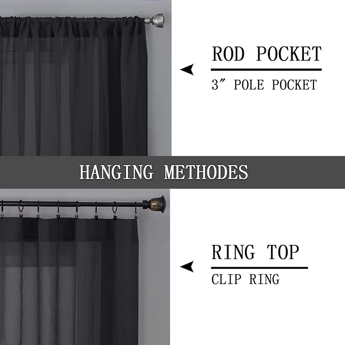 Tollpiz Sheer Curtains Linen Textured Bedroom Curtain Sheers Light Filtering - Image 5