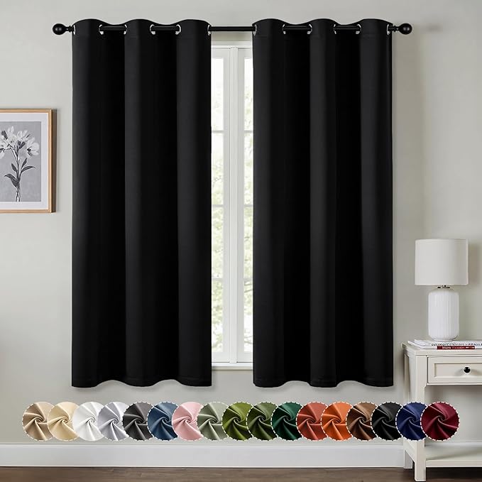 MIULEE Black Blackout Curtains for Bedroom Living Room 64 Inches Long 2 Panels by MIULEE