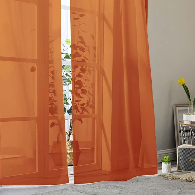 Sheer Orange Curtains for Bedroom Living Room 63 Inch Length 2 Panels, Airy - Image 8