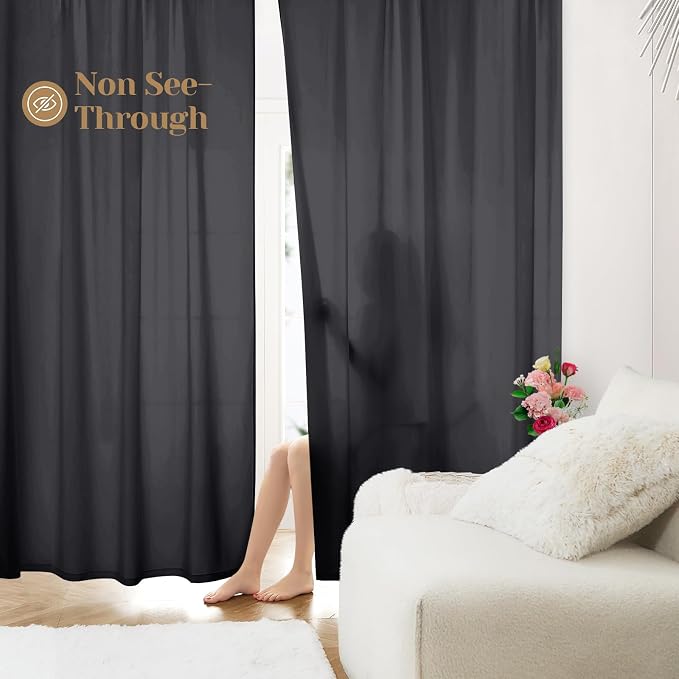 HOMEIDEAS Halloween Non-See-Through Black Privacy Sheer Curtains, 52 X 63 - Image 2