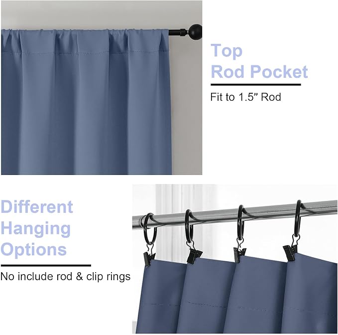 Simplebrand Ava Denim Blue Short 36 Inches Blackout Curtain 2 Panels Set - Image 3