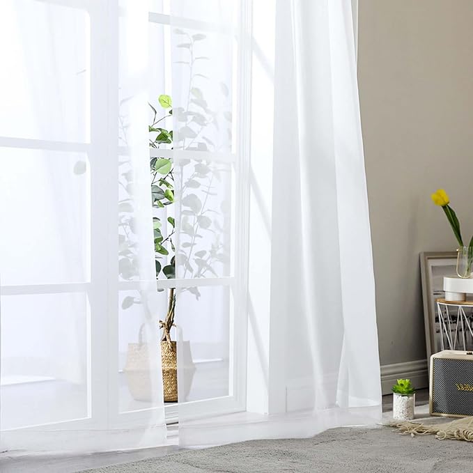 White Sheer Curtains for Bedroom Living Room 45 Inch Length 2 Panels, Soft Airy - Image 8