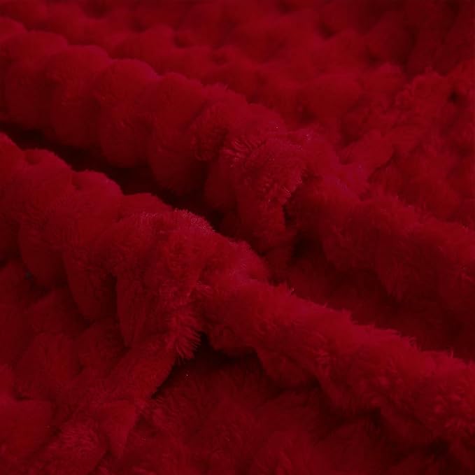Puncuntex Red Throw Blanket 90"×90" inches Fuzzy 3D Jacquard Decorative Flannel - Image 3