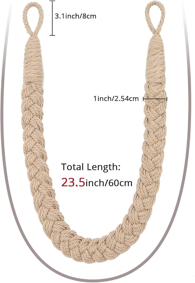 NICEEC 2 Pack Natural Cotton Rope Curtain Tiebacks Elegant Boho Style - Image 3