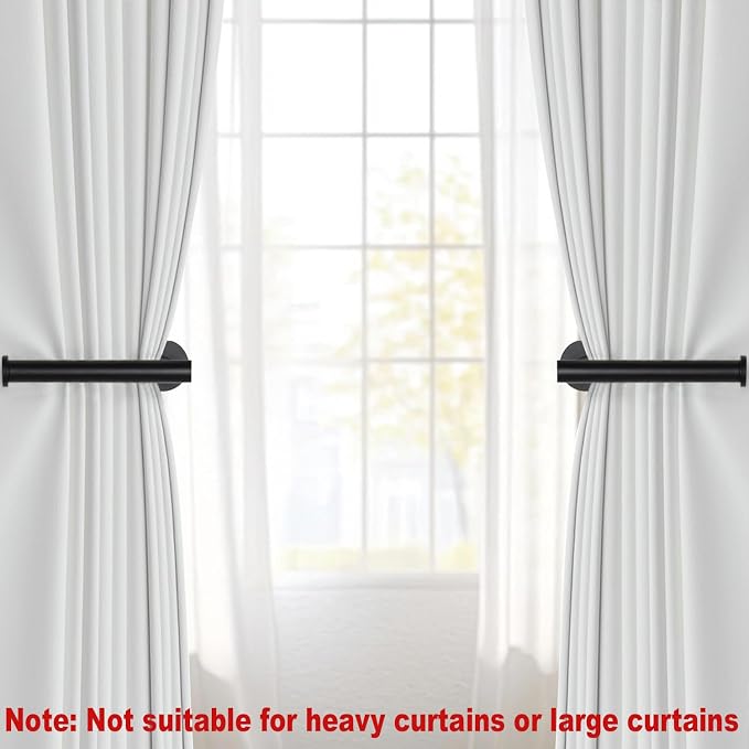 Hoousuper 6pcs Black Stainless Steel Curtain Tiebacks, Wall Mounted Curtain - Image 3