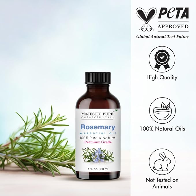 Majestic Pure Rosemary Essential Oil with Glass Dropper - 1 Fl Oz - 100% Pure and Natural Rosemary Oil - Premium Grade Essential Oils for Diffuser, Aromatherapy, Soap and Candle Making
