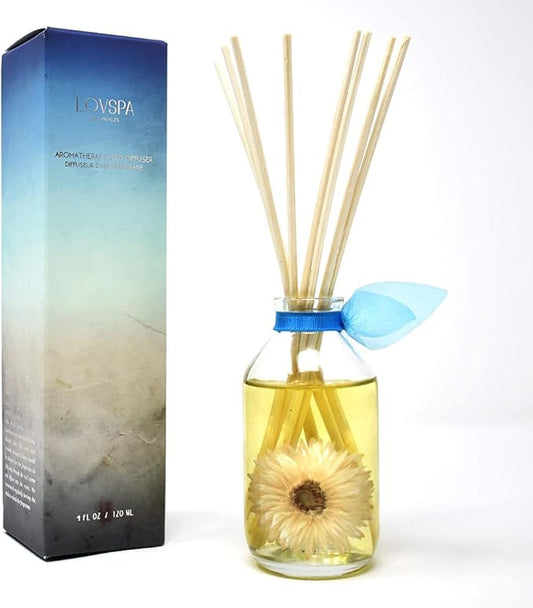 LOVSPA Reed Diffuser Set, Ocean Flowers Scented Oil Diffuser with Sticks, Home Fragrance Accessories for Bathroom Shelf Decor, Aroma Diffusers for Home or Office Desk, USA Made