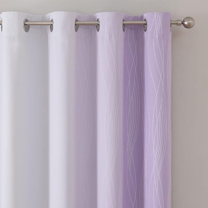 Lilac and Greyish White Ombre Blackout Curtains Living Room 84 Inches Long | - Image 4