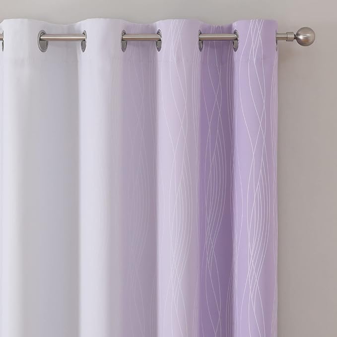 Lilac and Greyish White Ombre Blackout Curtains Living Room 96 Inches Long | - Image 4
