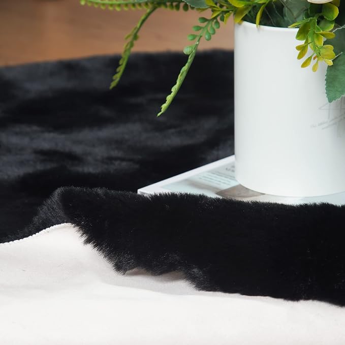 ORINOVA Faux Rabbit Fur Rug Machine Washable Area Rugs Black Fur Rug - Image 6