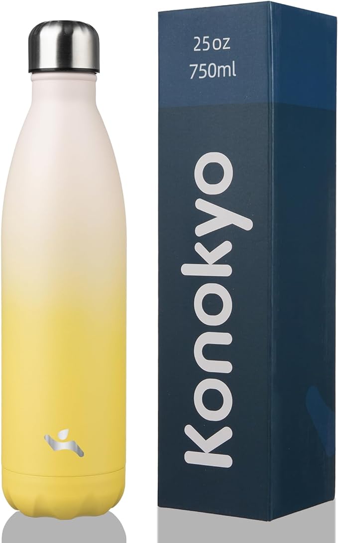 Insulated Water Bottles,25 oz Double Wall Stainless Steel Vacumm Metal Flask for Sports Travel,Lemon