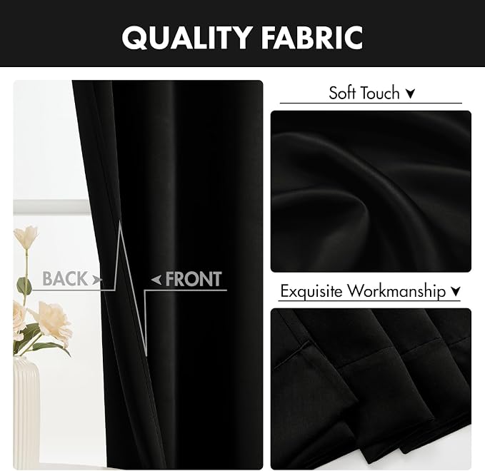 MIULEE Set of 4 Black 45 Inch Short Blackout Kitchen Window Curtains | Bedroom - Image 8