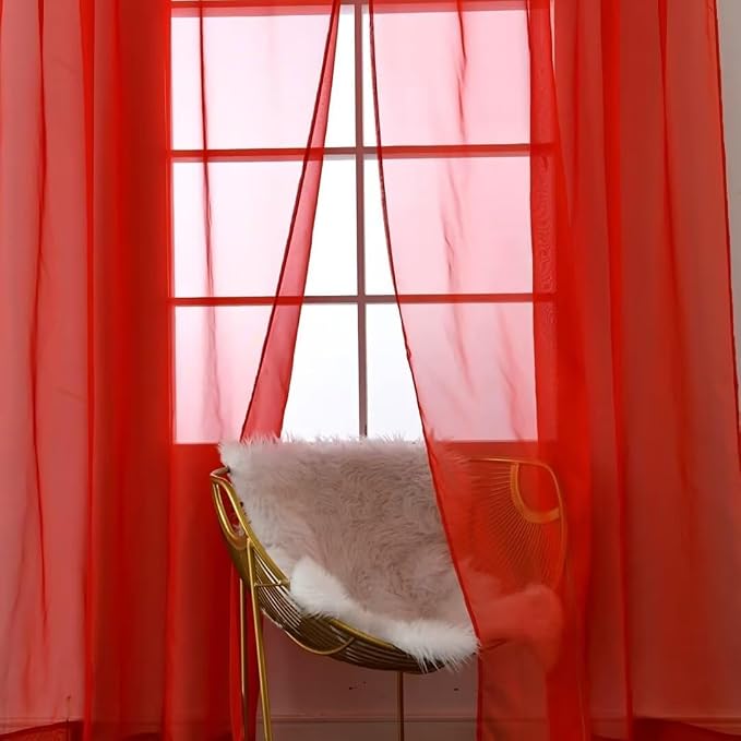 SpaceDresser Sheer Red Curtains 4 Panels Rod Pocket Semi-Sheer Curtain 90 - Image 4