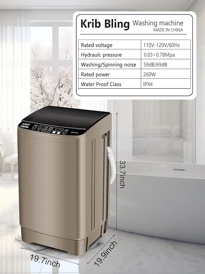 17.7 lbs Portable Washer Drain Pump, Full Automatic Washing Machine with LED Display, 10 Programs & 8 Water Levels Selections, Ideal for Camping, Apartment, Dorm, Glod