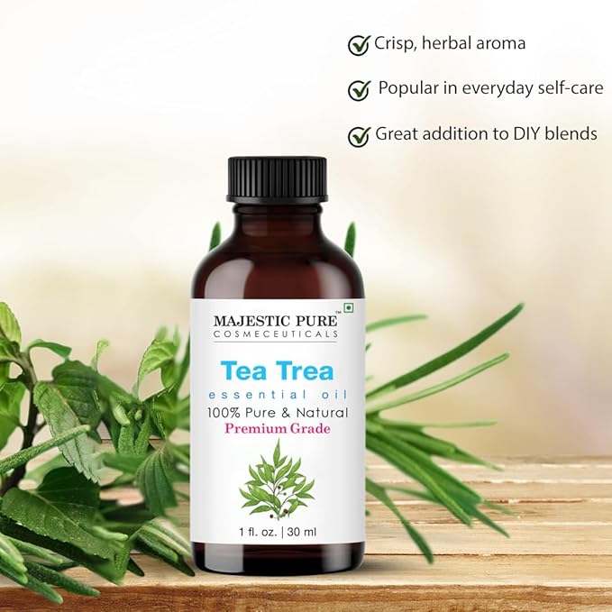 Majestic Pure Tea Tree Essential Oil with Glass Dropper - 1 Fl Oz - 100% Pure and Natural Tea Tree Oil - Premium Grade Essential Oils for Diffuser, Aromatherapy, Soap and Candle Making