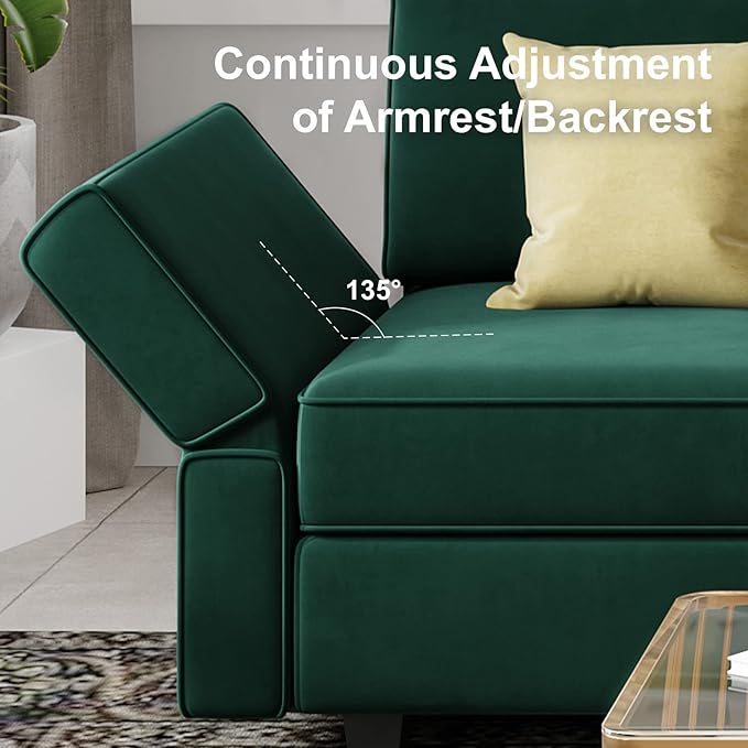 Belffin Modular Sectional Sofa U Shaped Sectional Couch with Reversible Chaises Velvet Modular Sofa with Storage Seat Green