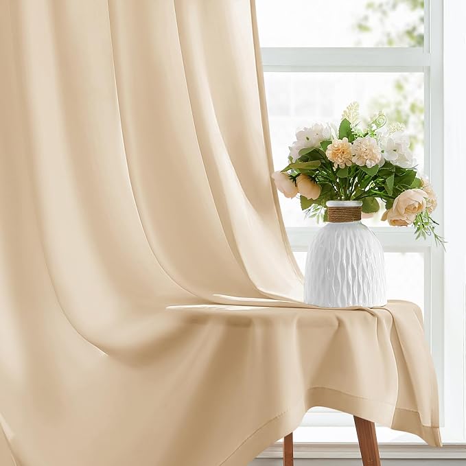 HOMEIDEAS Non-See-Through Beige Privacy Sheer Curtains, 52 X 45 Inches Long 2 - Image 6