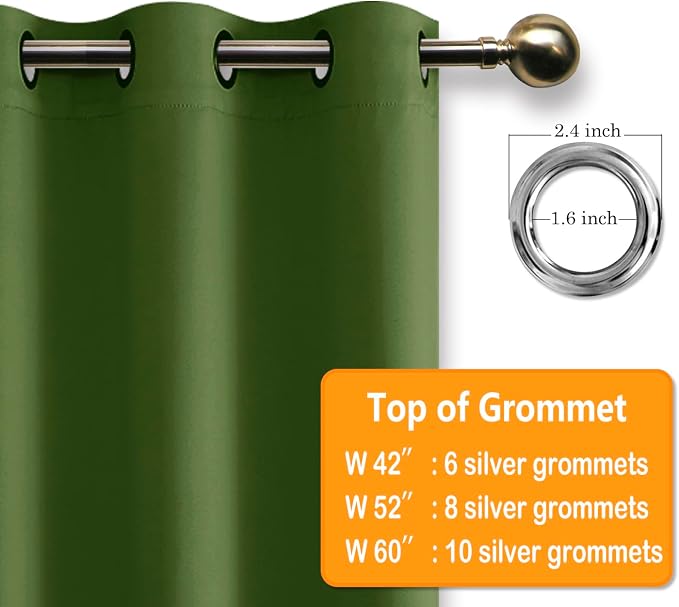 Blackout Curtains for Bedroom, Olive Green, 42 x 54 Inch, 2 Panel | Thermal - Image 5