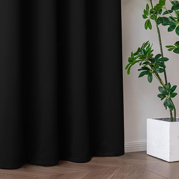 Blackout Curtains 90 Inch Length for Bedroom, Thermal Insulated Blackout Curtains 2 Panels Set, Solid Grommet Privacy Room Darkening Drapes for Living Room Windows(W52 x L90, Black)