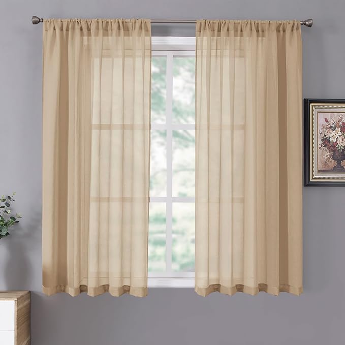 Tollpiz Short Sheer Curtains Linen Textured Bedroom Curtain Sheers Light by Tollpiz