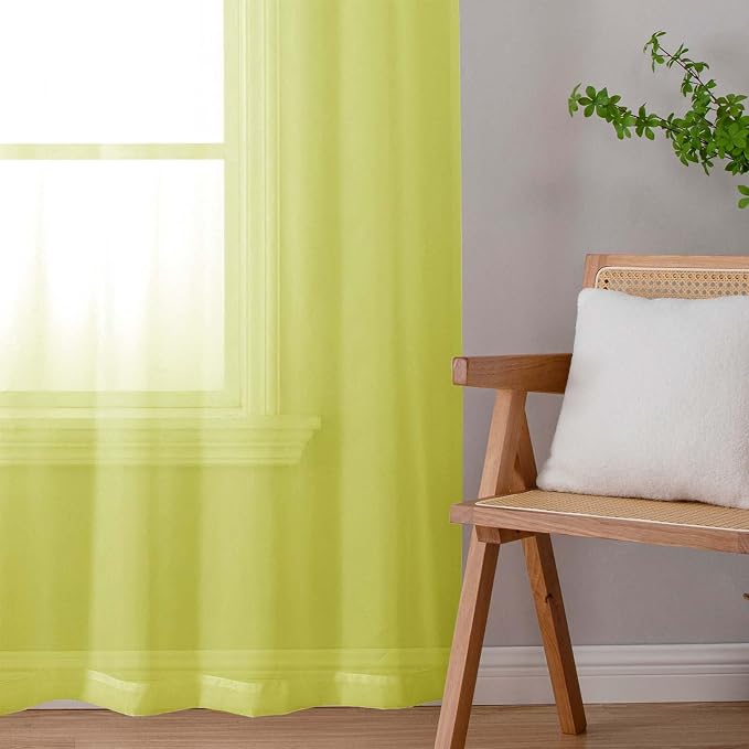 Lecloud Lemon Sheer Curtains 96 Inches Long 2 Panels, Solid Voile Dual Rod - Image 8