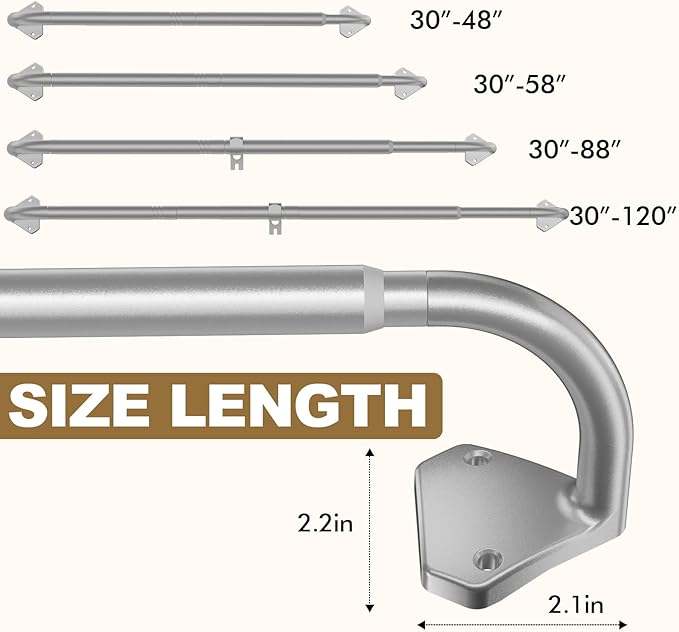 GXOACKJ Silver Curtain Rods for Windows 48 to 84 inch, 5/8 inch Adjustable Wrap - Image 4