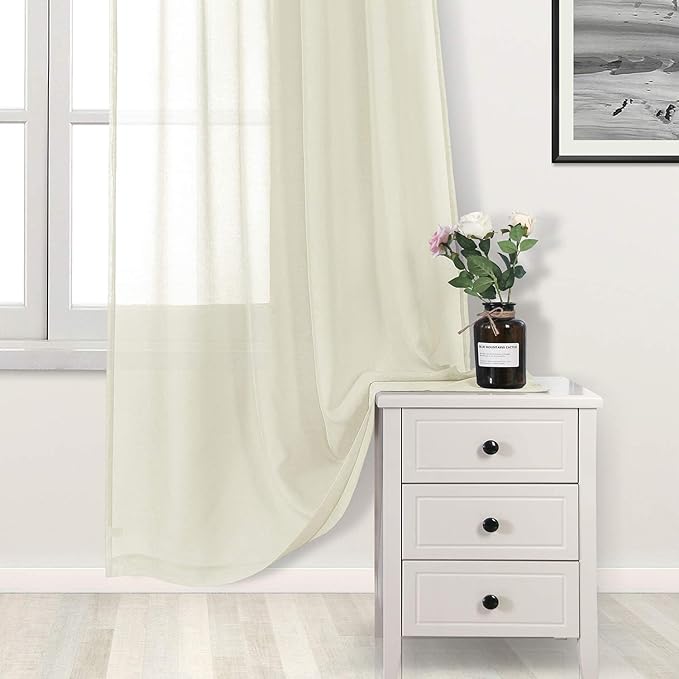DWCN Ivory Sheer Curtains Semi Transparent Voile Rod Pocket Curtains - Image 4