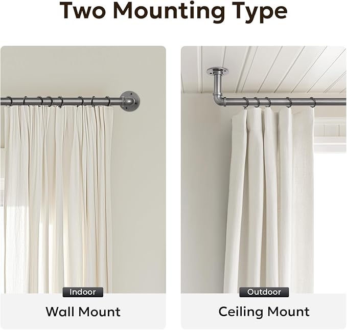Zeerobee Curtain Rods for Windows 32 to 48, 1 Inch Industrial Wrap Around Grey - Image 5
