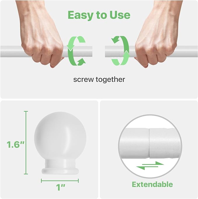 Curtain Rods for Windows 66 to 120 inch, 2 Pack White Long Curtain Rod - Image 5