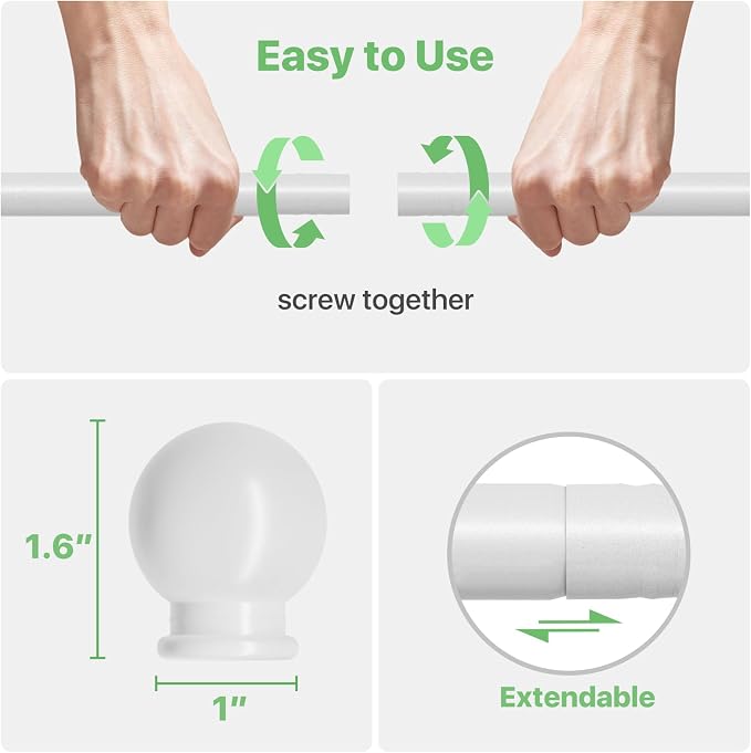 White Curtain Rods for Windows 28 to 48 inch, Adjustable Curtain Rod Set - Image 5