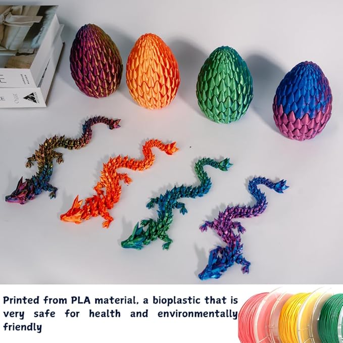 POIVOCF3D Printed 12” Articulated Crystal Dragon Inside 5.1” Egg – Fantasy Collectible, Fidget Toy & Stocking Easter Basket Stuffers for Home & Office Decor (Laser Blue)