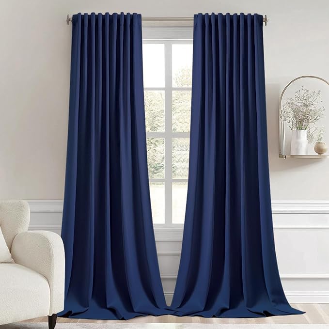 MIULEE Navy Blue Back Tab Blackout Curtains 52x120 Inch Long 2 Panels Set | Rod by MIULEE