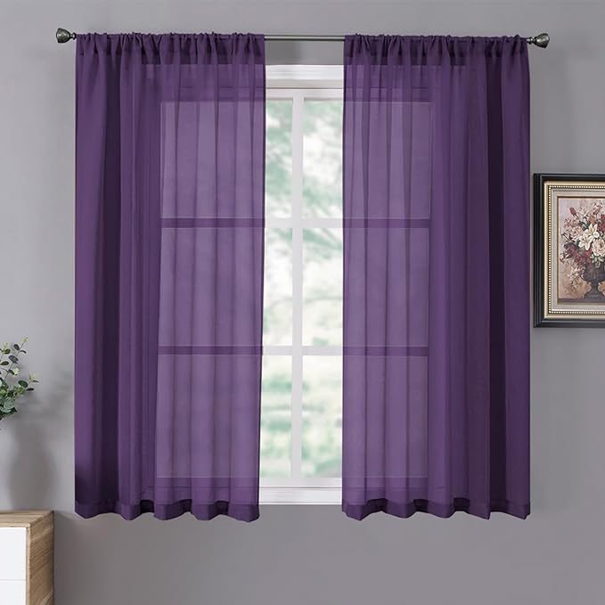 Tollpiz Short Sheer Curtain Linen Textured Living Room Curtains Sheer Light by Tollpiz